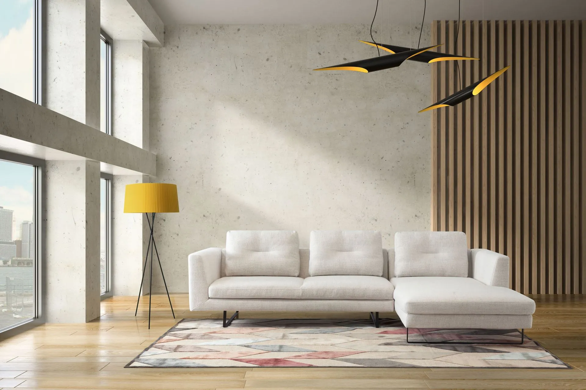 Loftowy salon z industrialnymi meblami i nowoczesnym designem