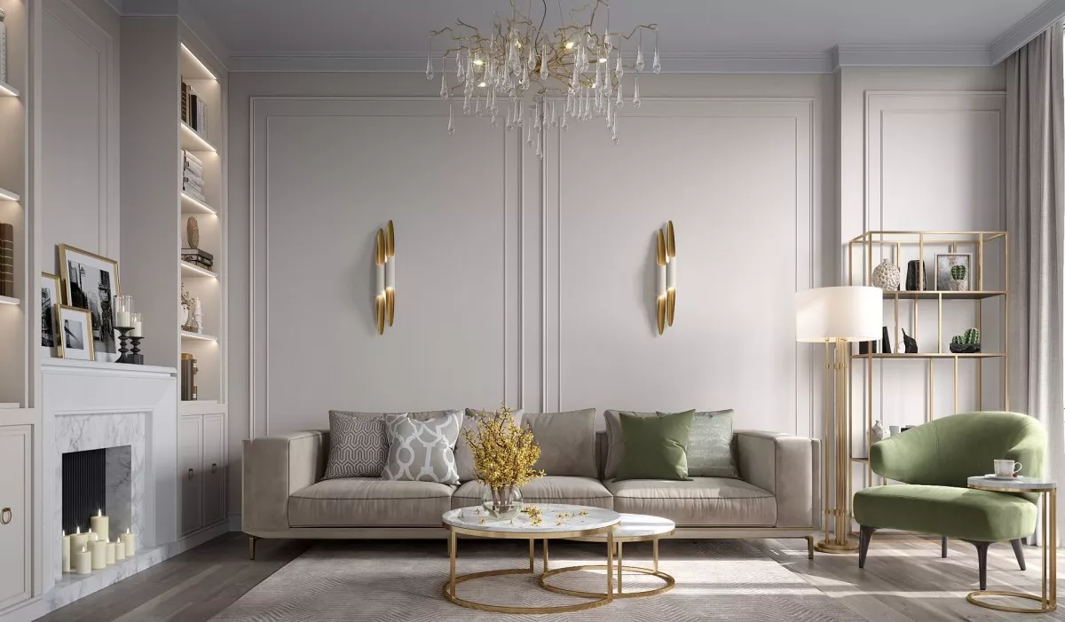 Minimalistyczny salon z wysokiej jakości meblami designerskimi